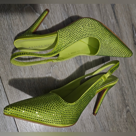 Lime Green Rhinestone Women's Heels Nwob - Picture 2 of 5